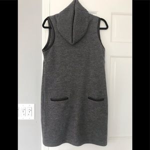 Dress, merino wool, dark brown faux leather trim